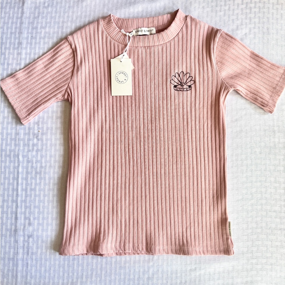 Sproet & Sprout Organic Cotton Ribbed‎ Seashell Tee Pink Girls 8Y S24-1137